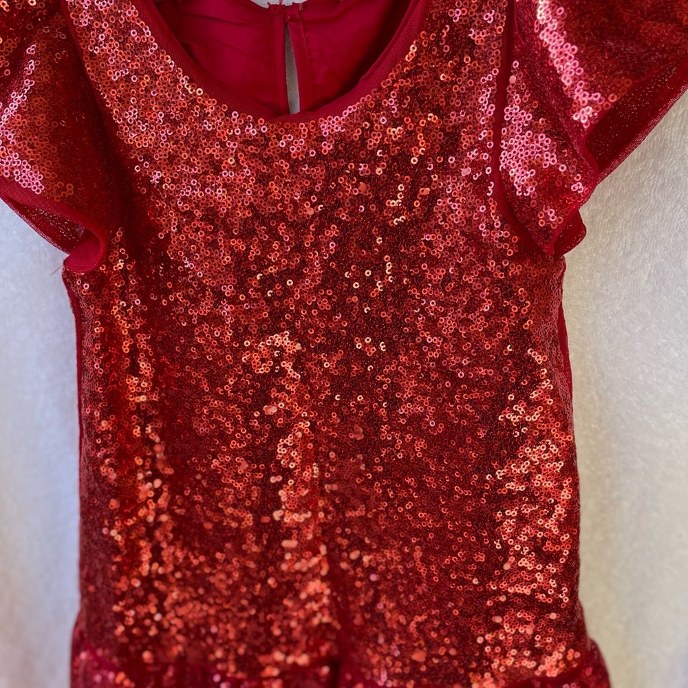 H&M red sparkly dress with ruffle bottom